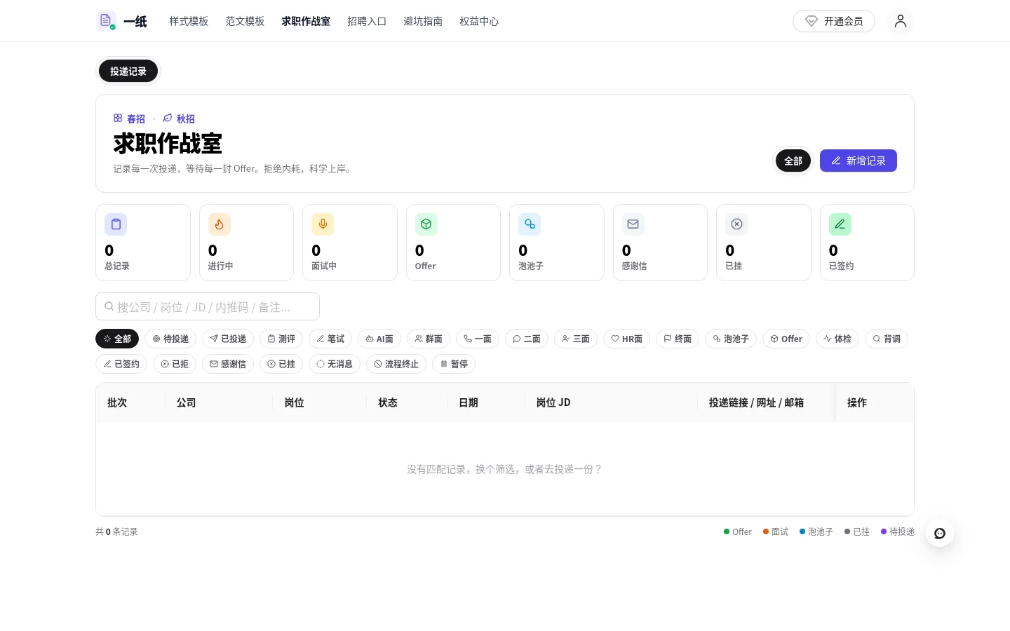 求职作战室 · 投递记录